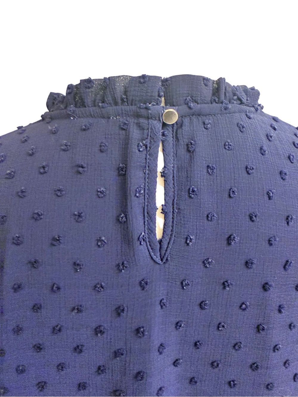 Spense XL Navy Swiss Dot Ruffle Flutter Sleeve Blouse Business Casual Office - Picture 7 of 10